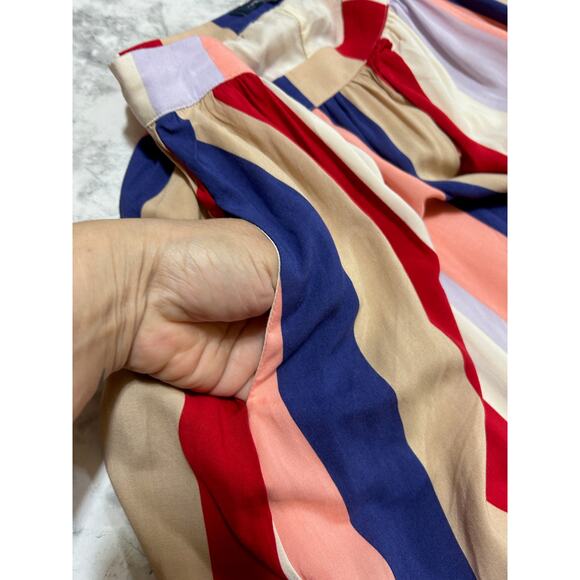 Modcloth Midi Skirt M Rayon Line Striped Rainbow Colorful Boho Indie Modern Chic - Picture 4 of 10
